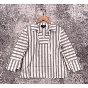 Creatures Of The Wind Top 4 Womens Striped Linen Blend 3/4 Sleeve Popover